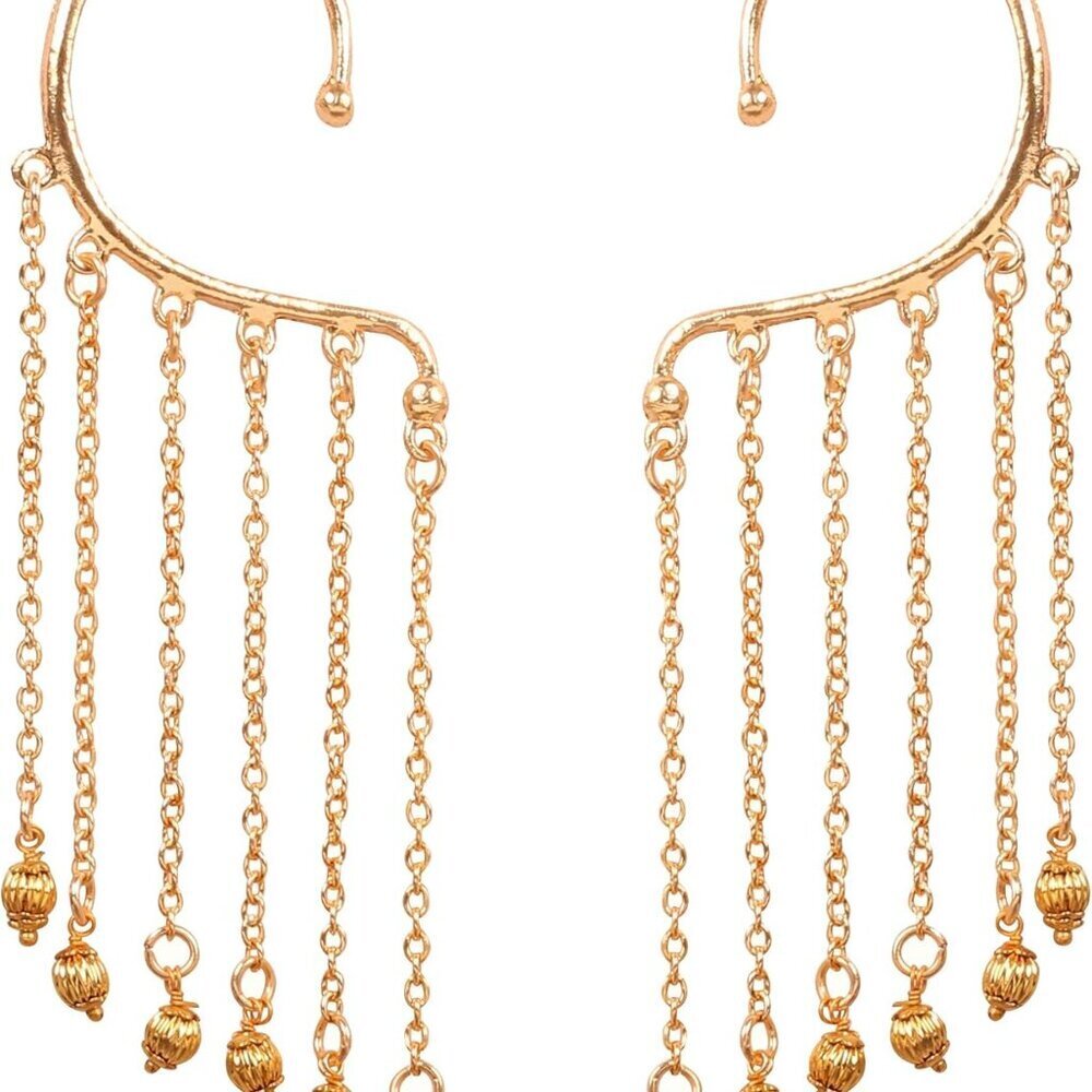 Long Bridal Earrings Alloy Metal Gold Tone Hangings Designer Jewelry Women
